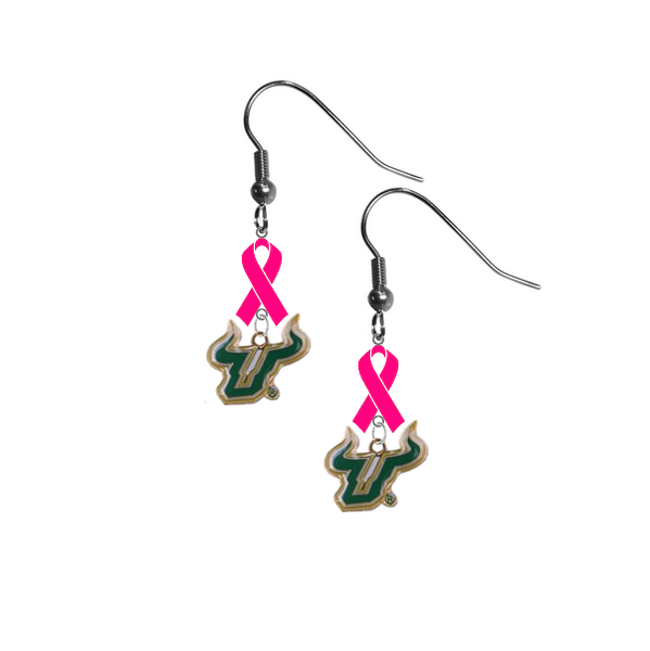 South Florida Bulls Breast Cancer Awareness Hot Pink Ribbon Dangle Earrings