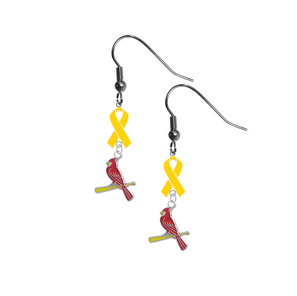 St Louis Cardinals Style 3 MLB Childhood Cancer Awareness Yellow Ribbon Dangle Earrings
