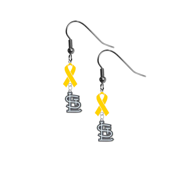 St Louis Cardinals MLB Childhood Cancer Awareness Yellow Ribbon Dangle Earrings