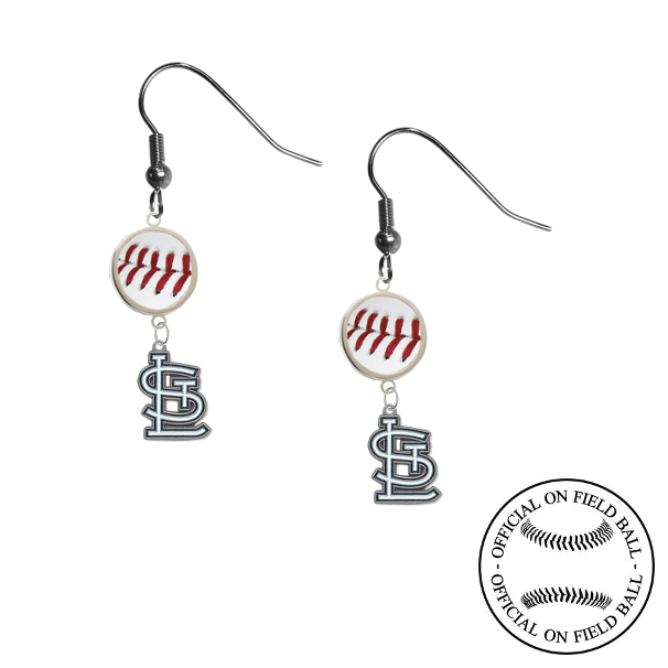 St Louis Cardinals MLB Authentic Rawlings On Field Leather Baseball Dangle Earrings