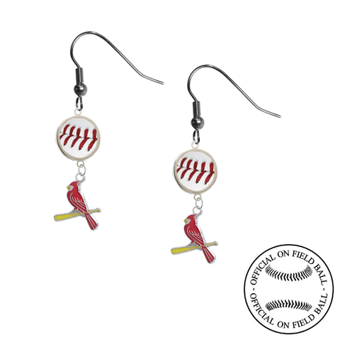 St Louis Cardinals Style 3 MLB Authentic Rawlings On Field Leather Baseball Dangle Earrings
