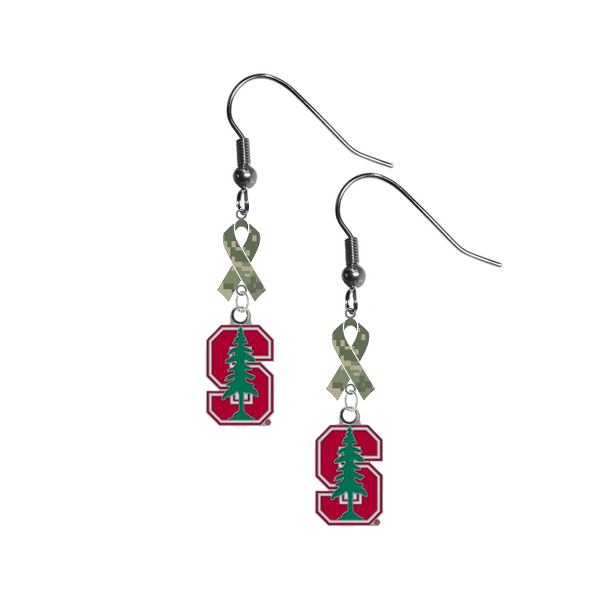 Stanford Cardinal Salute to Service Camouflage Camo Ribbon Dangle Earrings