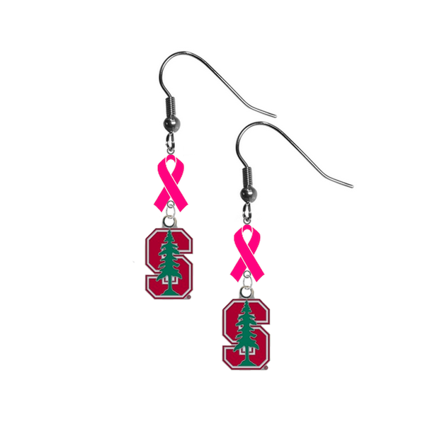 Stanford Cardinal Breast Cancer Awareness Hot Pink Ribbon Dangle Earrings