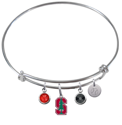 Stanford Cardinal Baseball Expandable Wire Bangle Charm Bracelet