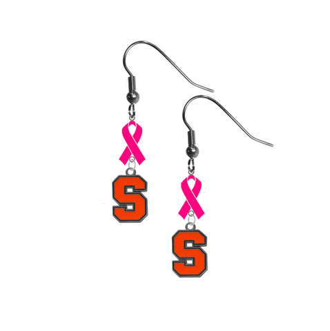 Syracuse Orange Breast Cancer Awareness Hot Pink Ribbon Dangle Earrings