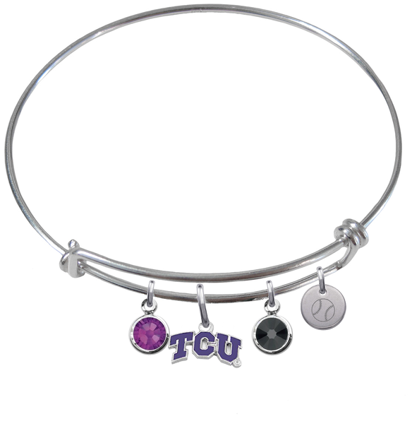 TCU Horned Frogs Baseball Expandable Wire Bangle Charm Bracelet