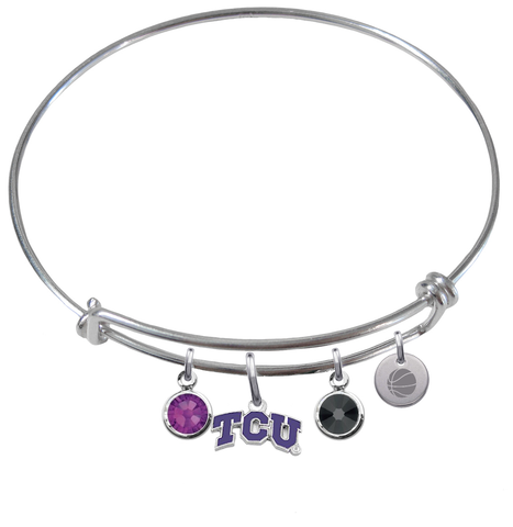 TCU Horned Frogs Basketball Expandable Wire Bangle Charm Bracelet