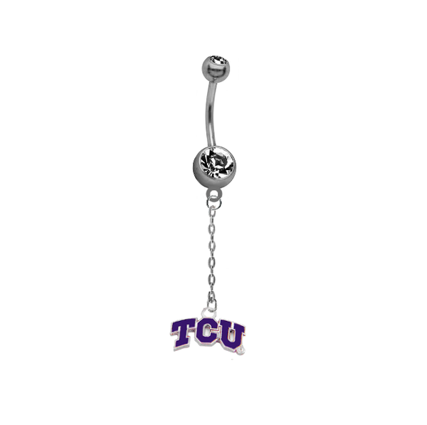 TCU Texas Christian Horned Frogs Dangle Chain Belly Button Navel Ring