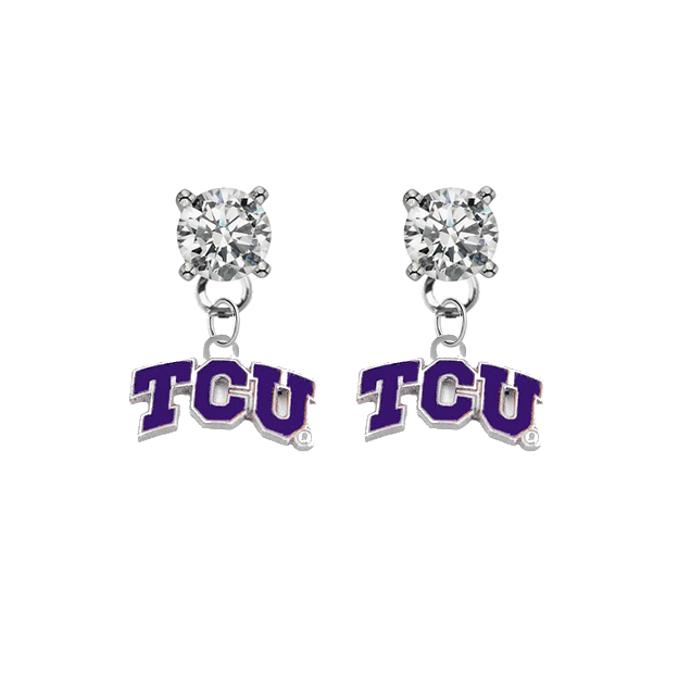 TCU Horned Frogs CLEAR Swarovski Crystal Stud Rhinestone Earrings