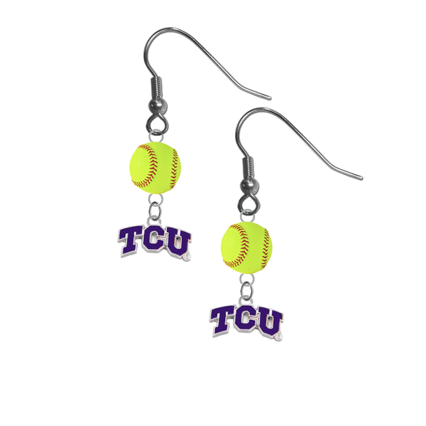 TCU Texas Christian Horned Frogs NCAA Fastpitch Softball Dangle Earrings