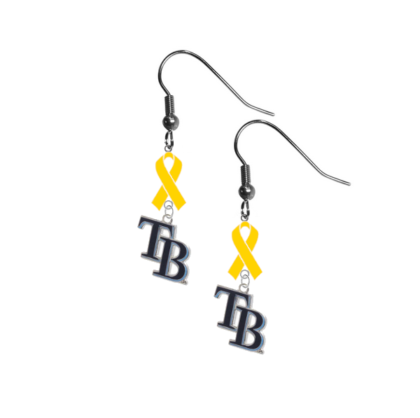 Tampa Bay Rays Style 2 MLB Childhood Cancer Awareness Yellow Ribbon Dangle Earrings