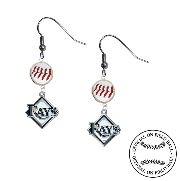 Tampa Bay Rays MLB Authentic Rawlings On Field Leather Baseball Dangle Earrings