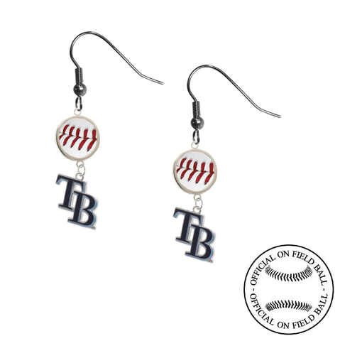 Tampa Bay Rays Style 2 MLB Authentic Rawlings On Field Leather Baseball Dangle Earrings