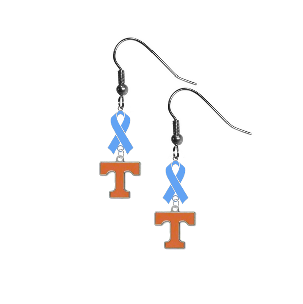 Tennessee Volunteers Prostate Cancer Awareness Light Blue Ribbon Dangle Earrings