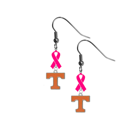Tennessee Volunteers Breast Cancer Awareness Hot Pink Ribbon Dangle Earrings