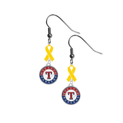 Texas Rangers MLB Childhood Cancer Awareness Yellow Ribbon Dangle Earrings