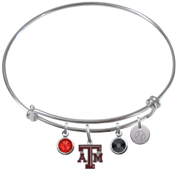 Texas A&M Aggies Baseball Expandable Wire Bangle Charm Bracelet