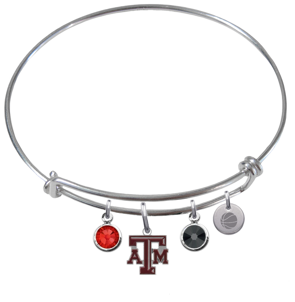 Texas A&M Aggies Basketball Expandable Wire Bangle Charm Bracelet