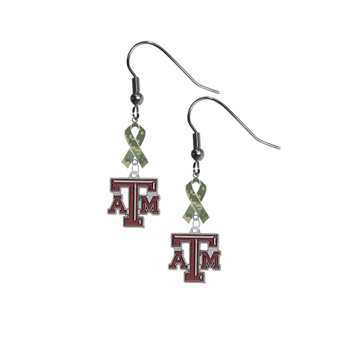 Texas A&M Aggies Salute to Service Camouflage Camo Ribbon Dangle Earrings