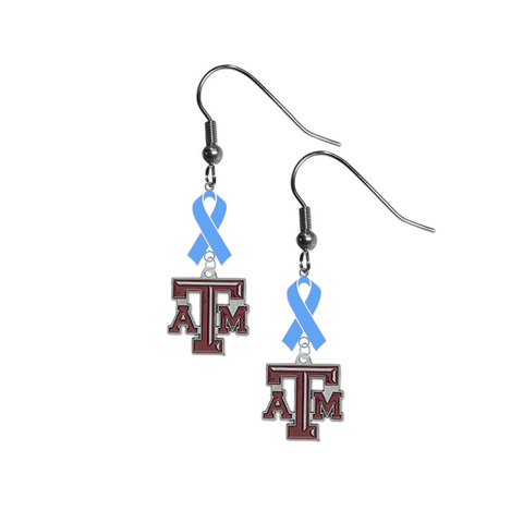 Texas A&M Aggies Prostate Cancer Awareness Light Blue Ribbon Dangle Earrings