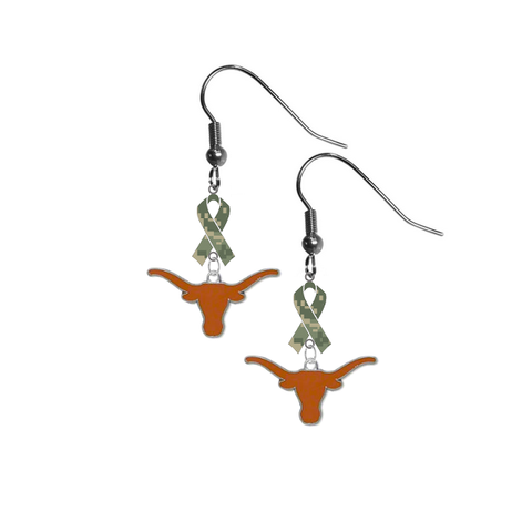 Texas Longhorns Salute to Service Camouflage Camo Ribbon Dangle Earrings