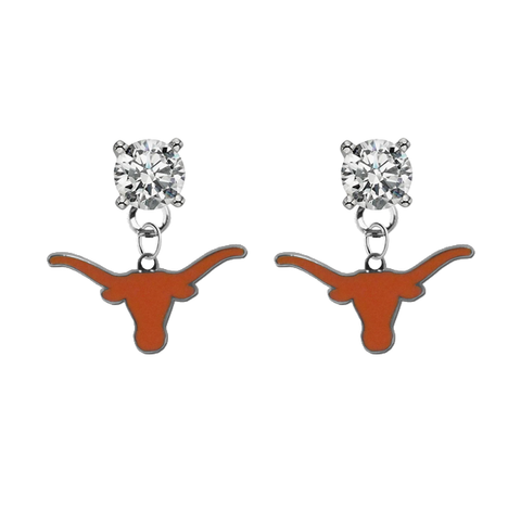 Texas Longhorns CLEAR Swarovski Crystal Stud Rhinestone Earrings