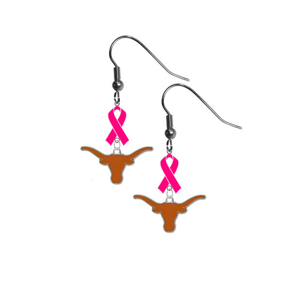 Texas Longhorns Breast Cancer Awareness Hot Pink Ribbon Dangle Earrings