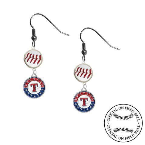 Texas Rangers MLB Authentic Rawlings On Field Leather Baseball Dangle Earrings
