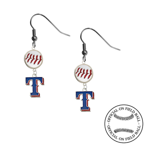 Texas Rangers Style 2 MLB Authentic Rawlings On Field Leather Baseball Dangle Earrings