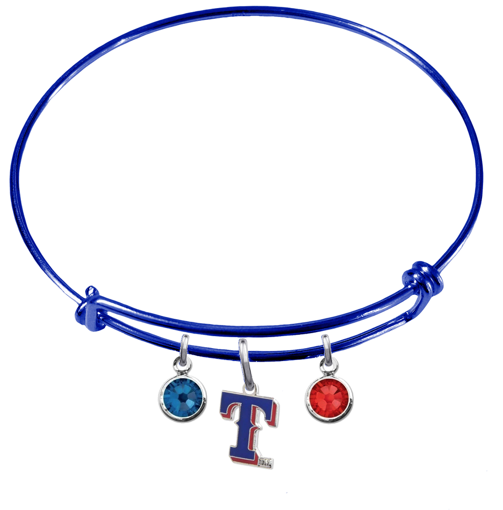 Texas Rangers Style 2 Blue MLB Expandable Wire Bangle Charm Bracelet