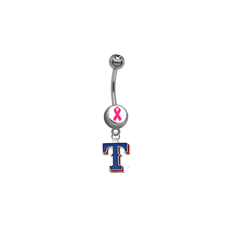 Texas Rangers Style 2 Breast Cancer Awareness Belly Button Navel Ring