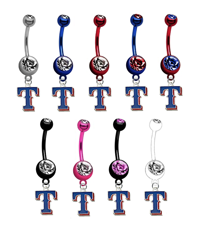 Texas Rangers Style 2 MLB Baseball Belly Button Navel Ring - Pick Your Color