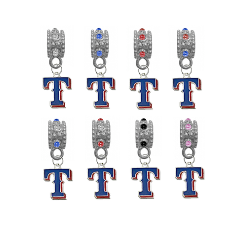 Texas Rangers 2 MLB Baseball Crystal Rhinestone European Bracelet Charm - SportsJewelryProShop