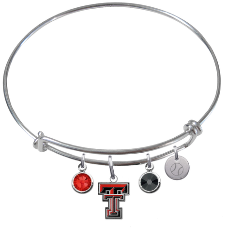 Texas Tech Red Raiders Softball Expandable Wire Bangle Charm Bracelet
