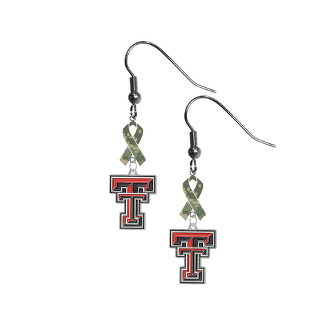 Texas Tech Red Raiders Salute to Service Camouflage Camo Ribbon Dangle Earrings