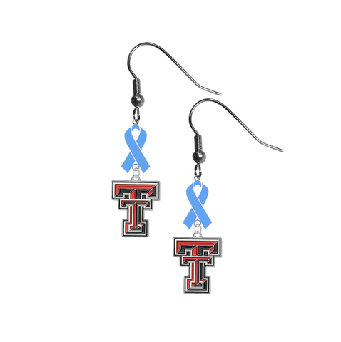 Texas Tech Red Raiders Prostate Cancer Awareness Light Blue Ribbon Dangle Earrings
