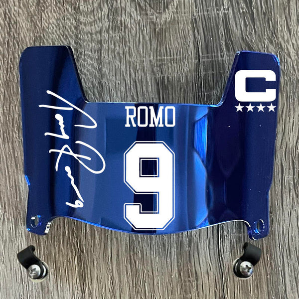 Dallas Cowboys Tony Romo Mini Football Helmet Visor Shield Blue Chrome Mirror w/ Clips