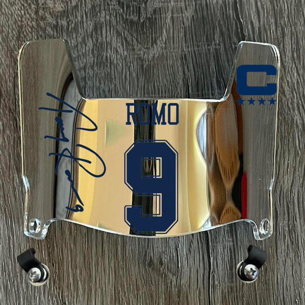 Dallas Cowboys Tony Romo Mini Football Helmet Visor Shield Silver Chrome Mirror w/ Clips