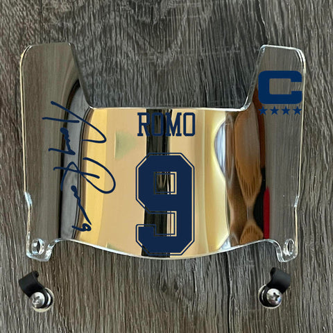 Dallas Cowboys Tony Romo Mini Football Helmet Visor Shield Silver Chrome Mirror w/ Clips