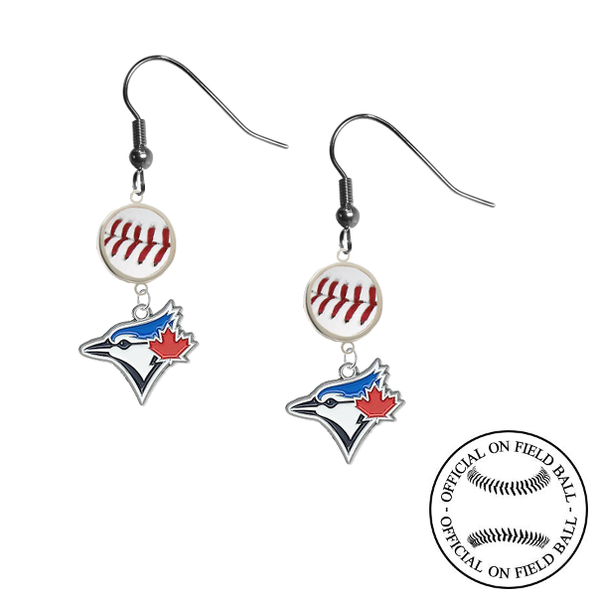 Toronto Blue Jays MLB Authentic Rawlings On Field Leather Baseball Dangle Earrings