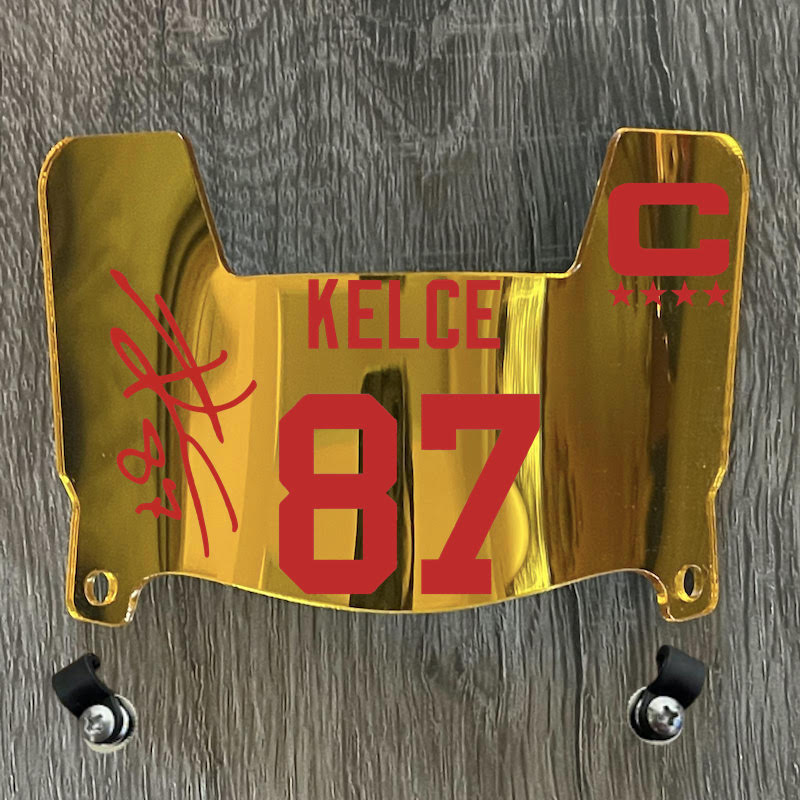 Kansas City Chiefs Travis Kelce Mini Football Helmet Visor Shield Gold Chrome Mirror w/ Clips