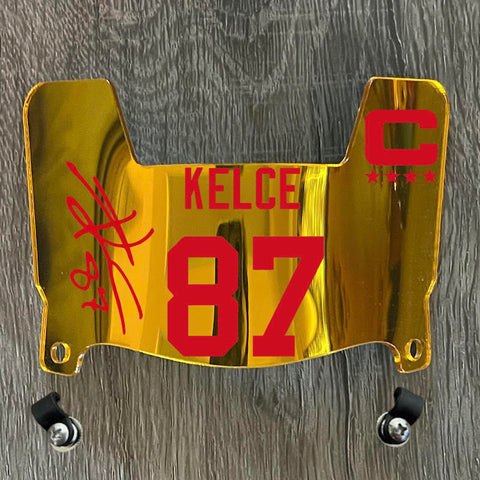 Kansas City Chiefs Travis Kelce Mini Football Helmet Visor Shield Gold Chrome Mirror w/ Clips