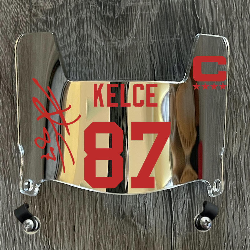 Kansas City Chiefs Travis Kelce Mini Football Helmet Visor Shield Silver Chrome Mirror w/ Clips