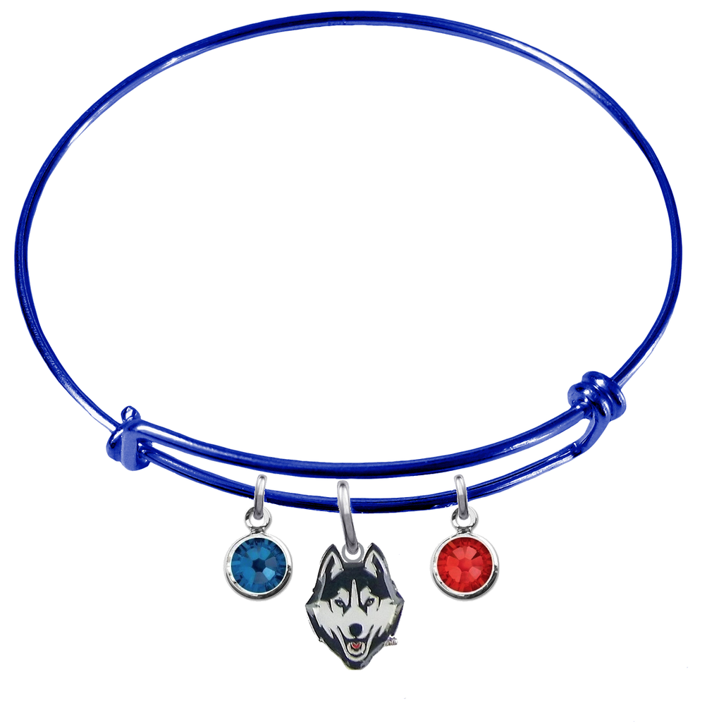 UConn Connecticut Huskies BLUE Color Edition Expandable Wire Bangle Charm Bracelet