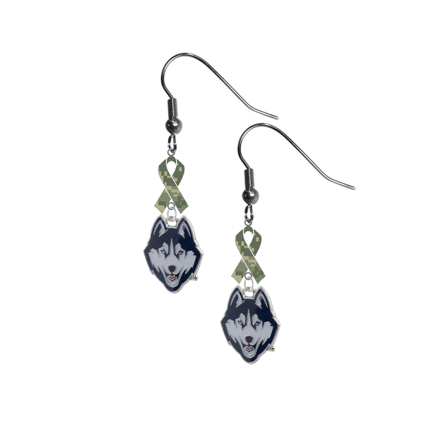 UConn Connecticut Huskies Salute to Service Camouflage Camo Ribbon Dangle Earrings