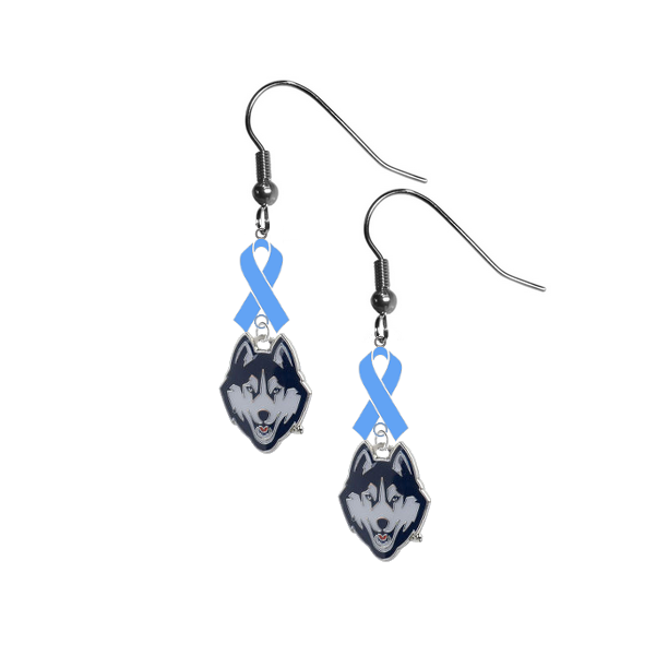 UConn Connecticut Huskies Prostate Cancer Awareness Light Blue Ribbon Dangle Earrings