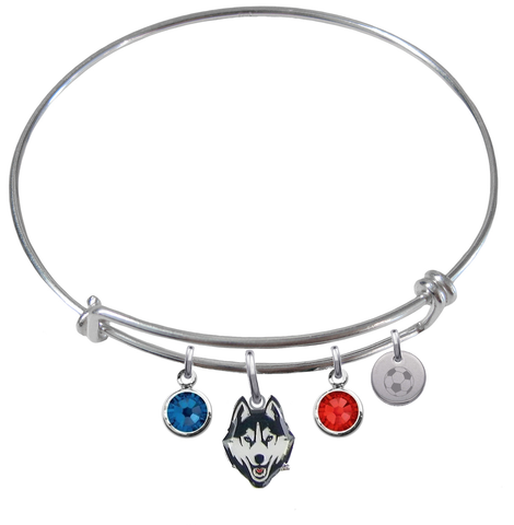 UConn Connecticut Huskies Soccer Expandable Wire Bangle Charm Bracelet