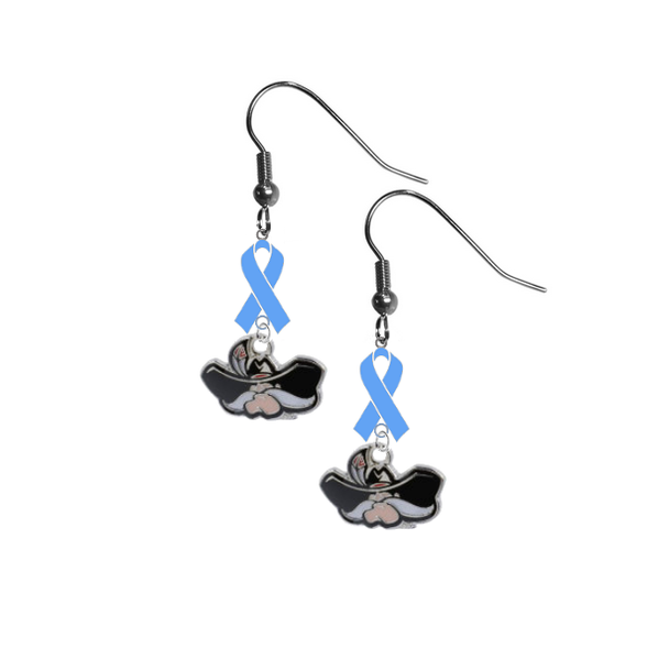 UNLV Runnin Rebels Prostate Cancer Awareness Light Blue Ribbon Dangle Earrings