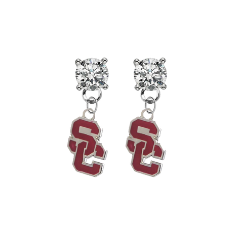 USC Southern California Trojans 2 CLEAR Swarovski Crystal Stud Rhinestone Earrings