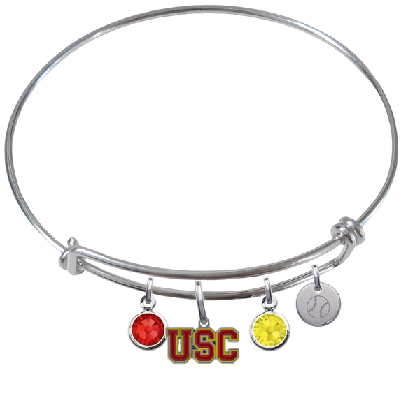 USC Southern California Trojans Softball Expandable Wire Bangle Charm Bracelet